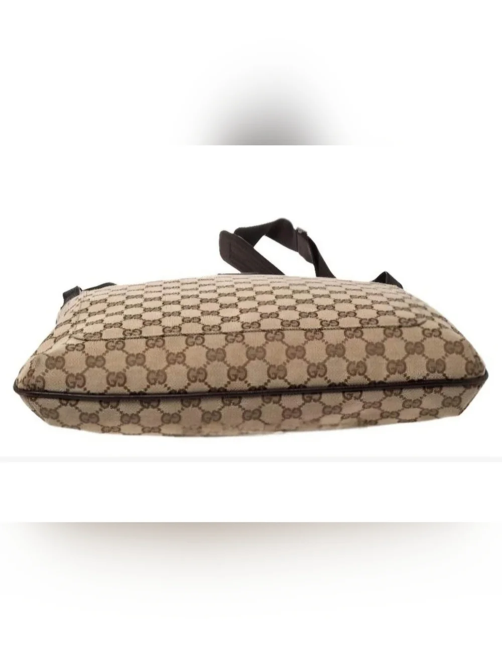 Gucci Beige GG Supreme Messenger Bag with Brown Trim
